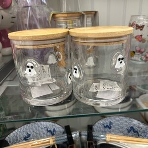 Halloween White Ghost Jars Canister Set Glass